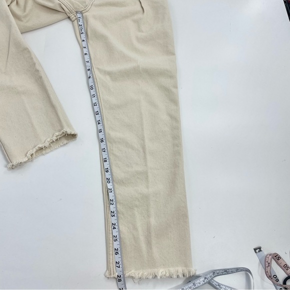 Free People‎ Pleated Carrot Jeans In Cream Cotton Ecru High Waisted Raw Hem 25 - Picture 4 of 13